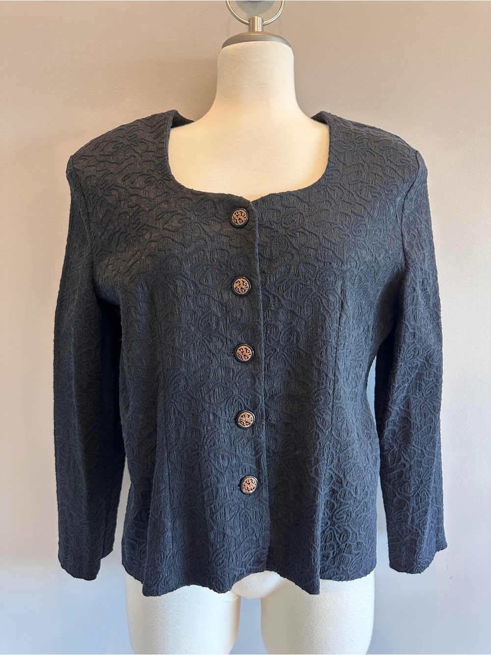 Vintage Jeremy Scott Black Textured Button-Front Jacket Top